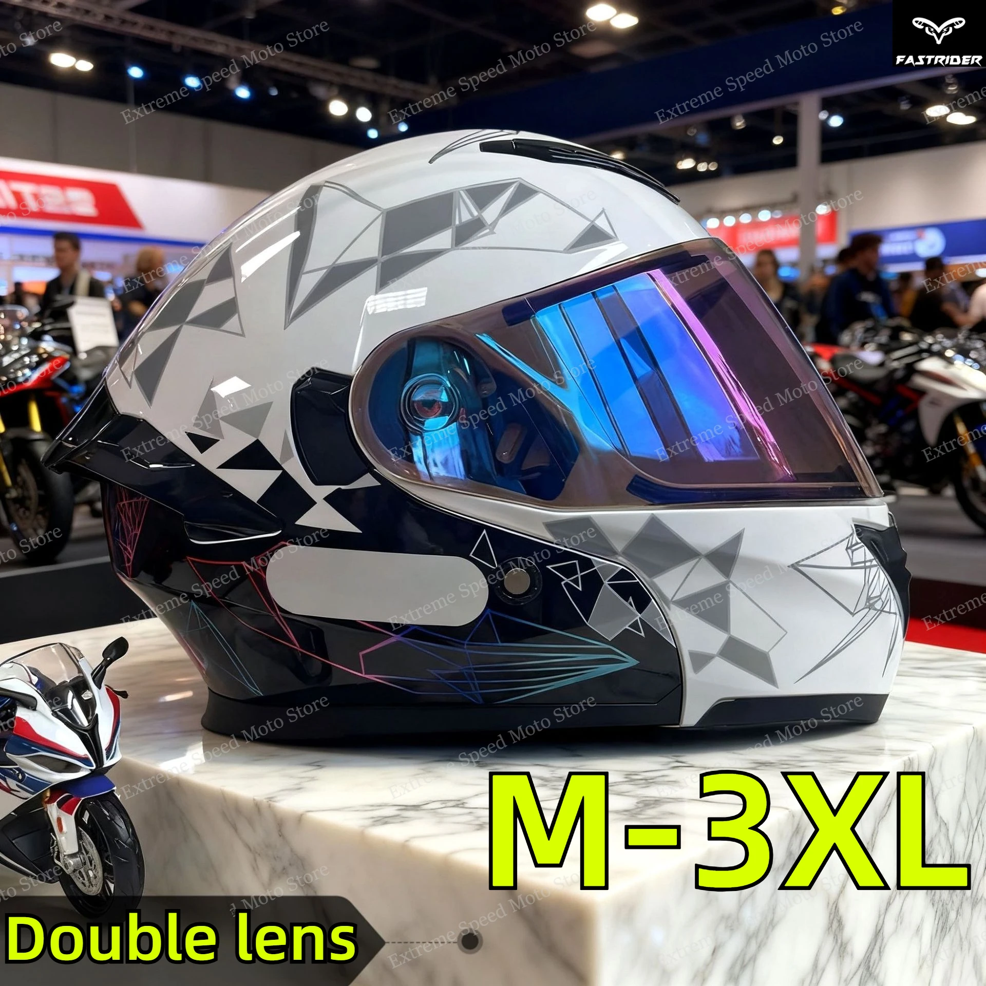 Dual Visor Motorcycle Racing Helmet - Sertifikalı Modüler Açılır Kapanır Motosiklet Kaskı,