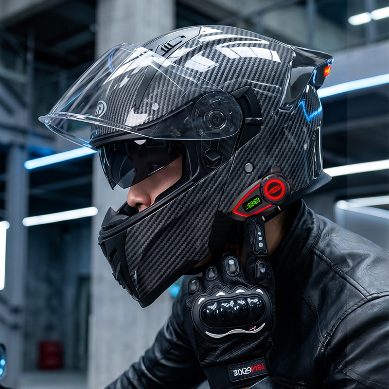 Full Face Motorcycle Helmet With Bluetooth - ABS Malzemeli Motosiklet Kaskları Çift Vizörlü