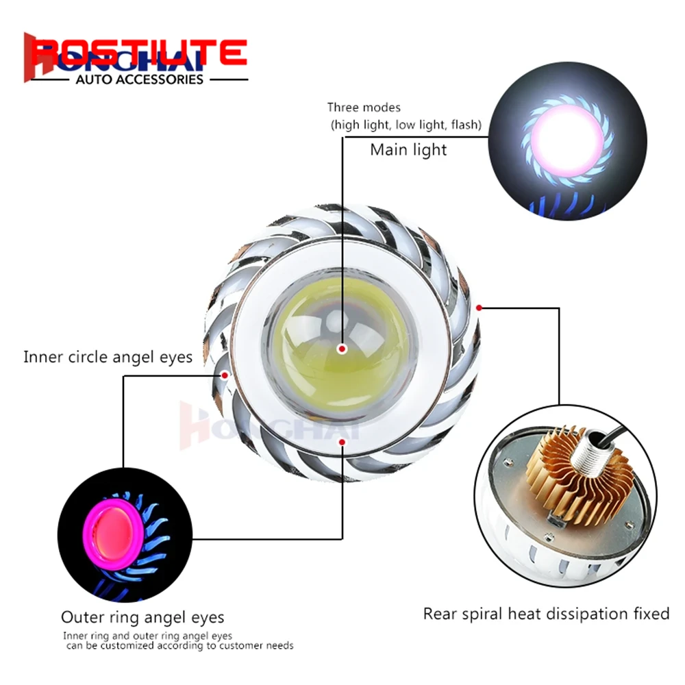 Yüksek/Düşük Işın Çift Melek G - Universal Motorcycle Led Headlight Projector incelemesi ve fiyatı